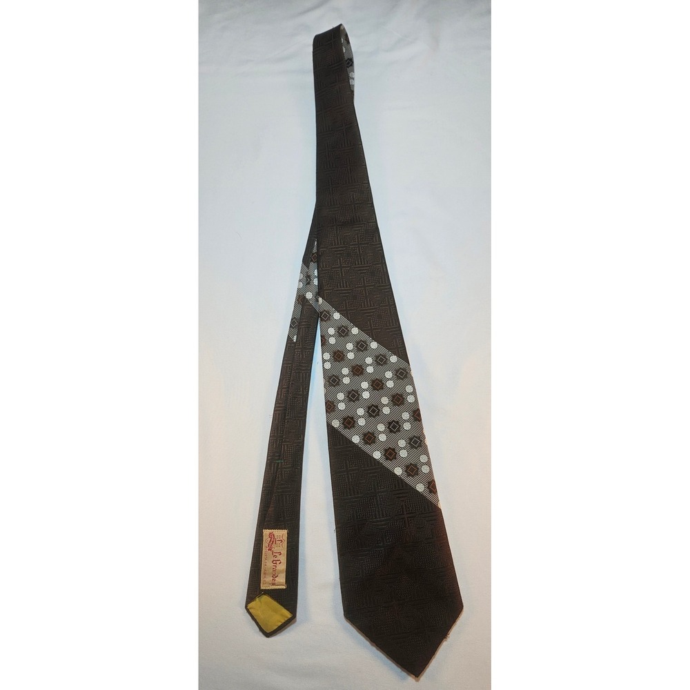 Vintage Liebert Le Grandes Menswear Brown Geometric Starburst Wide Silk Tie 70s